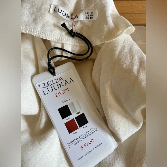 LUUKAA Cream/White Linen Blend Button Down Blouse Cardigan Jacket Size 2 - Picture 3 of 4